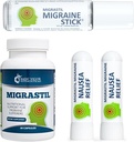 Basic Vigor Migrastil Migréna Support Kit s Migraine Stick, Kapsule & Nauzea Inhaler. Vyrobené v USA