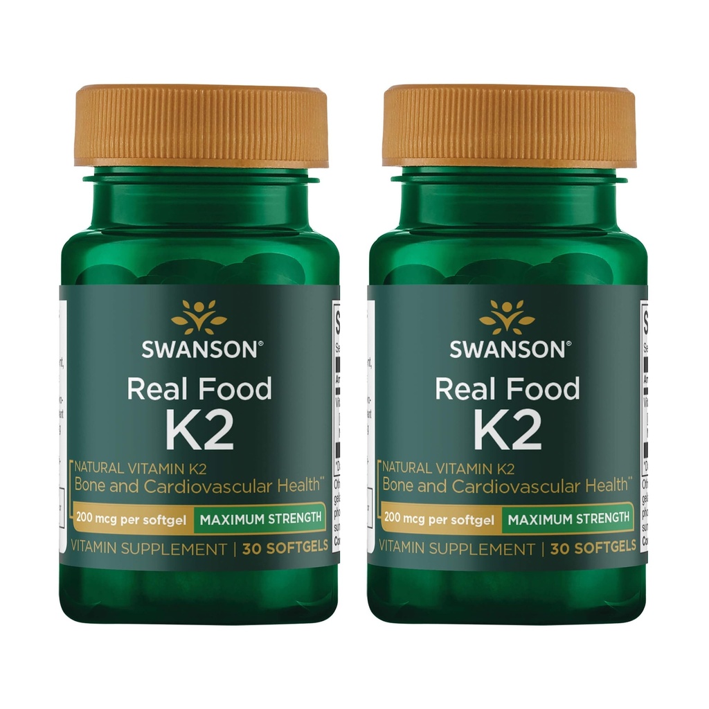 Swanson Maximálna sila Vitamín K2 (Menachinón-7)-vitamín doplnok Podpora Kardiovaskulárne a kostné zdravie-Vyrobené z japonskej Natto pomôcť regulovať vápnik (30 Softgels, 200mcg Každý) (2 balenie)