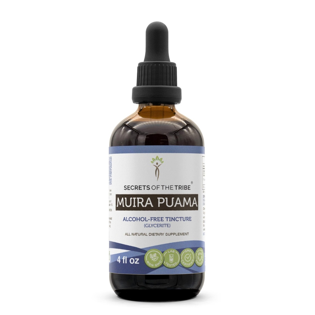 Tajomstvá tekutého extraktu bez obsahu alkoholu Tribe Muira Puama, Muira Puama (Ptychopetalum Olacoides) sušenej kôry (4 FL OZ)