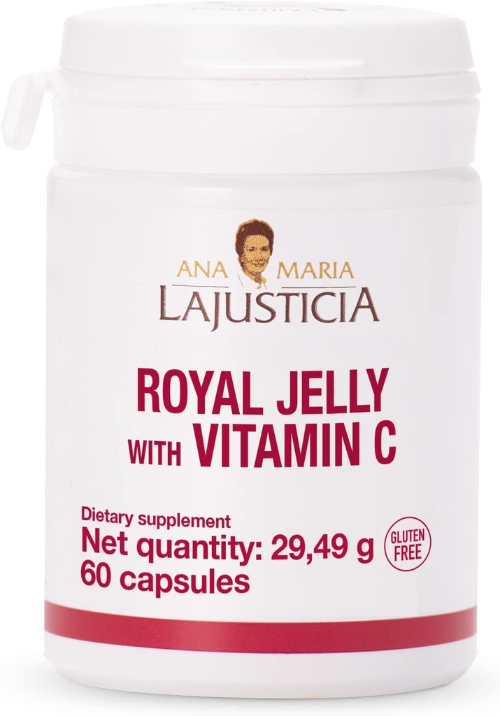 ANA MARIA LAJUSTICIA - Kráľovská želé s vitamínom C - 60 Kapsule Mliečne a lepené zadarmo. Vegetariánska Priateľsky. Perfektné na podporu cievneho zdravia.