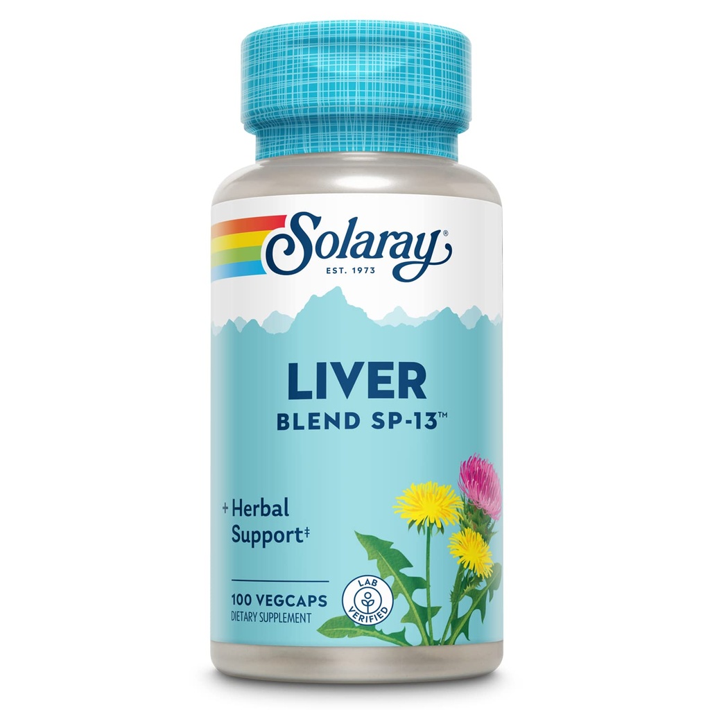 SOLARAY Pečeň Blend SP-13 - Tradičná bylinná podpora s mliečnym extraktom bodliaka, púpava koreňov, Burdock, kelp, mäta pieporná a stopové minerály - 60-dňová záruka, 100 porcií, 100 VegCaps