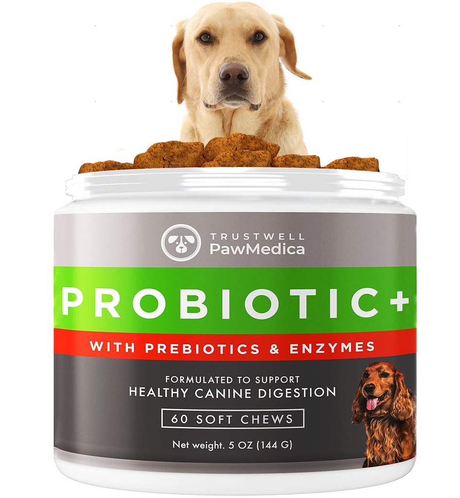 PawMedica Dog Probiotiká a tráviace enzýmy, Probiotiká pre psov Vyrobené v USA, Pet Probiotic Chews for Psy, Prebiotiká a probiotická podpora pre psov, Probiotické liečby - 60 Pes Probiotické Chews