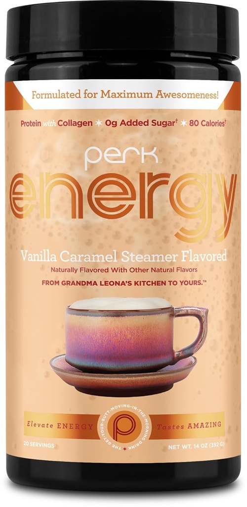Perk Energy Original Vanilla Caramel Parník Ochutený nápoj prášok (20 porcií) - bezlepkové, bez arašidov
