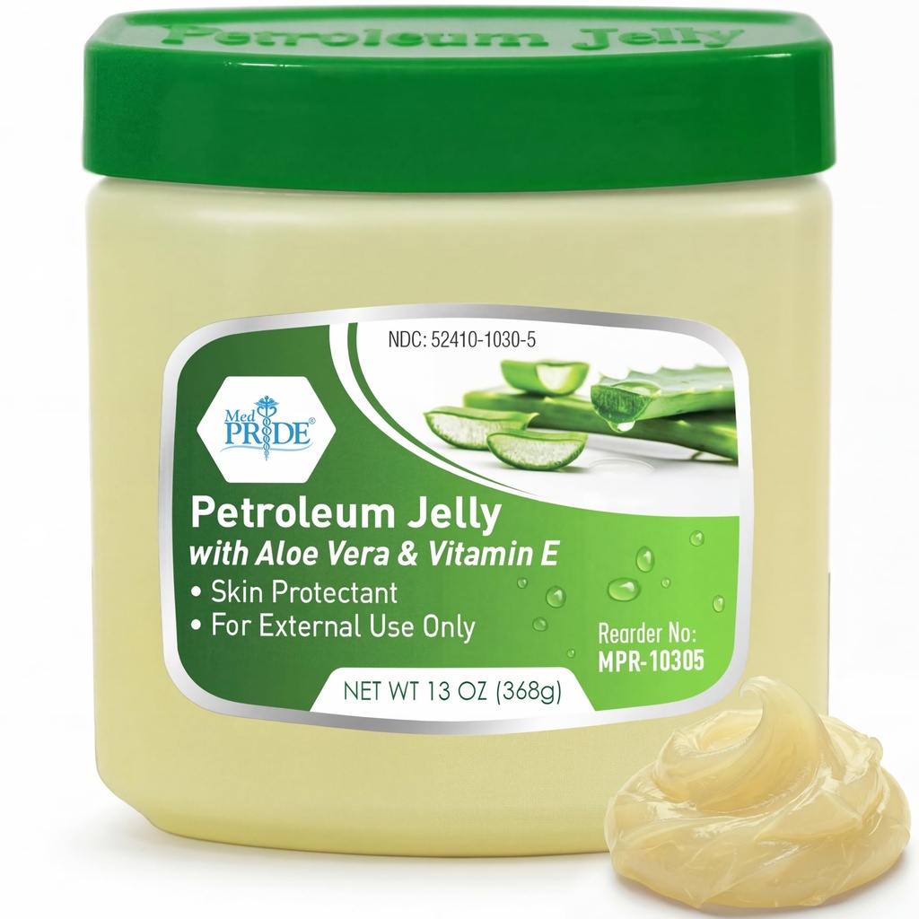 MED PRIDE Petroleum Jelly 13 Oz Tub s Aloe Vera Medicine a vitamínom E pre suchú pokožku, vyrážky, popáleniny, popraskané pery, plienky Vyrážka