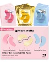 Grace & hviezda pod očným maskom - Znížiť tmavé kruhy, opuchnuté oči, Undereye tašky, vrásky - Gél pod očnými patches, Vegan Cruelty-free Self Care (72 páry, GoldPinkBlue)