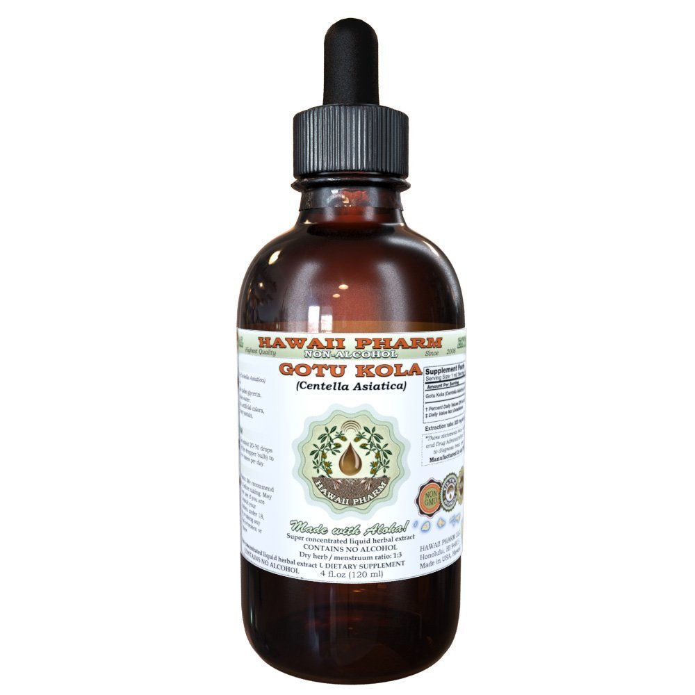 Gotu Kola Liquid Extract bez obsahu alkoholu, Organic Gotu Kola (Centella Asiatica) Sušený Leaf Glycerite Hawaii Pharm Natural Herbal Supplement 4 oz