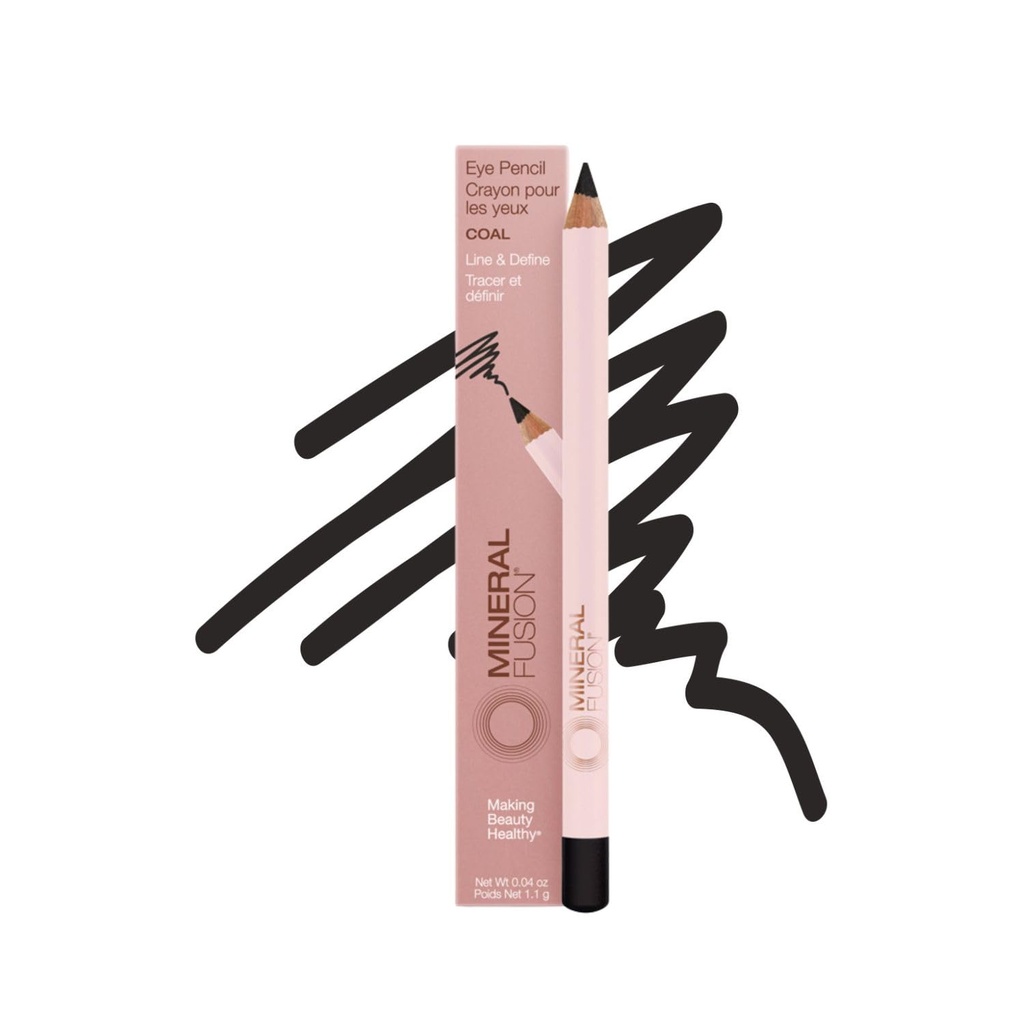 Mineral Fusion Eye Ceruzka, Čierna očná linka s upokojujúcim harmančekom, Meadowfoam & Vitamín E, Zamatový hladký, Hypoalergénny očný make-up na line & Definovať, Dlhovrstvové očné pero, uhlie, 0.04 Oz