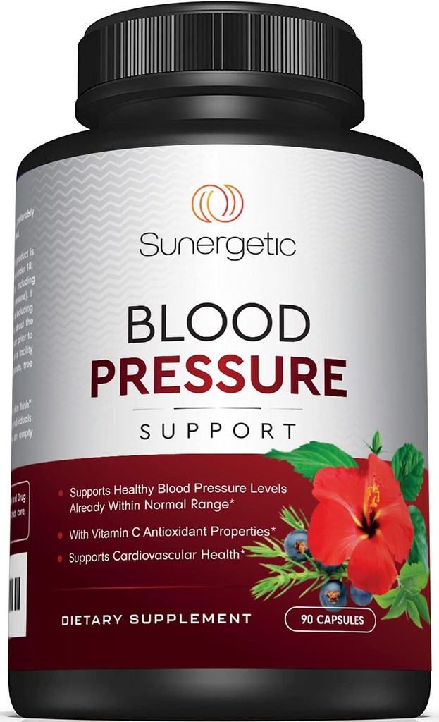Premium Blood Pressure Support Supplement for Cardiovascular & Heart Health with Garlic, Hawthorn & Hibiscus (90 Capsules)