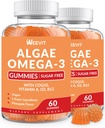 Vegan Omega 3 Gummies, Algae Omega-3 Supplement DHA 240mg, EPA 110mg w/vitamín B12, CoQ10, Fish Oil Alternatíva pre dospelých - Mozog, kosti, oko a imunita podpora