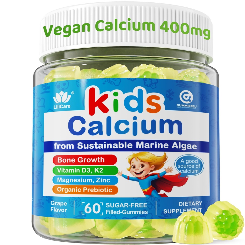 Deti Vápnikové Gumičky + vitamín D3 K2, horčík, zinok, extra absorpcia Algae Vápnik doplnok pre deti nežné do žalúdka, kosti, zuby, svalovina, mozog, cukor bez chutí Deti Vitamíny 4+, 60 Počet