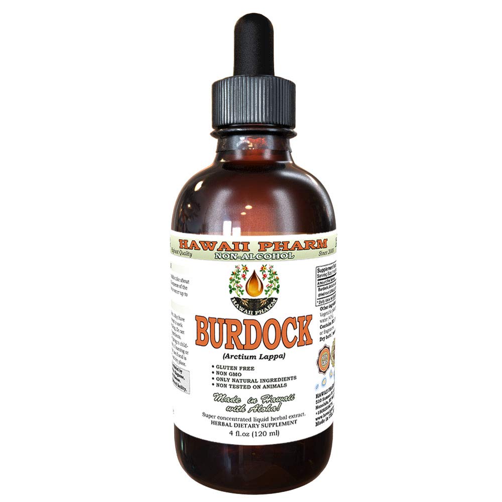 Burdock Liquid Extract bez obsahu alkoholu, Organic Burdock (Arctium Lappa) Sušený Root Glycerit Hawaii Pharm Natural Herbal Supplement 4 oz