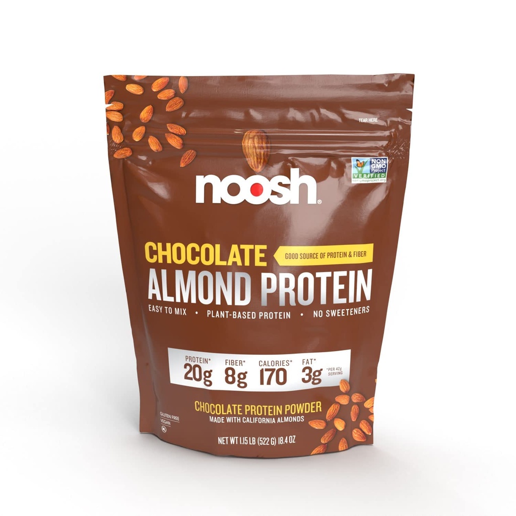 NOOSH Plant Based Almond Protein Powder Čokoláda 43 Gram - Vegan Protein Powder, Všetky prírodné zložky, Non-GMO, Gluten Free, Kosher, Arašidové bez, Soy Free, Dairy Free (Čokolát)