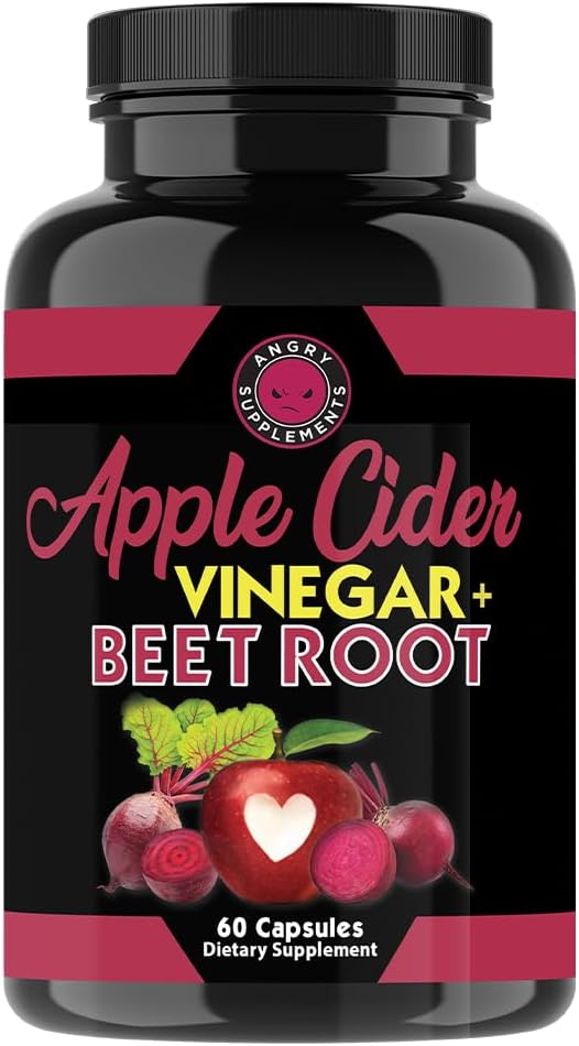 Angry Doplnky Jablkový Cider Ocogar + Repa Root prášok Kapsule, Pure ACV Cvik 1000mg per Serving, Tráviace zdravie pre mužov a ženy (60ct, 1-Mesiac dodávky)
