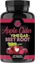 Angry Doplnky Jablkový Cider Ocogar + Repa Root prášok Kapsule, Pure ACV Cvik 1000mg per Serving, Tráviace zdravie pre mužov a ženy (60ct, 1-Mesiac dodávky)