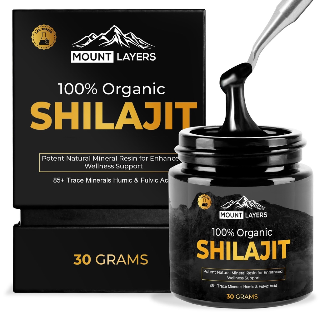 Pure Shilajit Resin s kyselinou fulvovou - Himalayan Shilajit pre mužov a ženy s 85+ Stopové minerály - podporuje metabolizmus - kostné zdravie a imunitný systém - 500mg - 60servings - 30g Jar