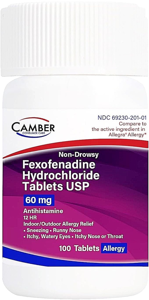 Camber Non-Drowsy Fexofenadín Antihistaminikum Indoor Outdoor Alergy Relief Tablety 60Mg 100 Počet