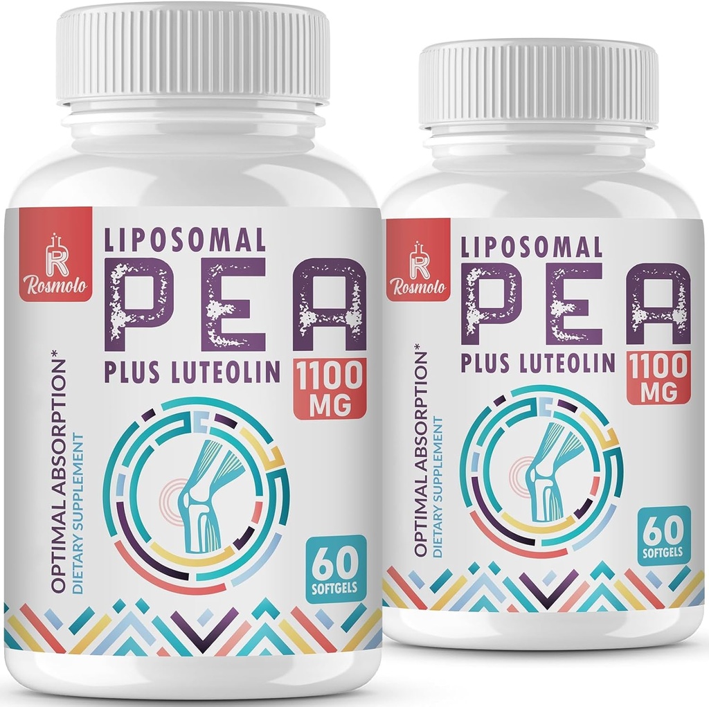 Liposomal Palmitoylethanolamide 1000 mg + Luteolin 100 mg, Micronized Pea 99% Highly Purified - Enhanced Absorption and Bioavailability, 120 Softgels