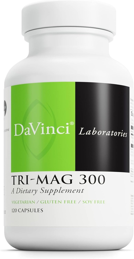 DAVINCI Tri-Mag 300 - Trojitý komplex s glycinátom horečnatým, taurínom a malatom - Pokojné horčík doplnok pre spánok - Nerve Podpora Formula - 120 Kapsule (30 Servis)