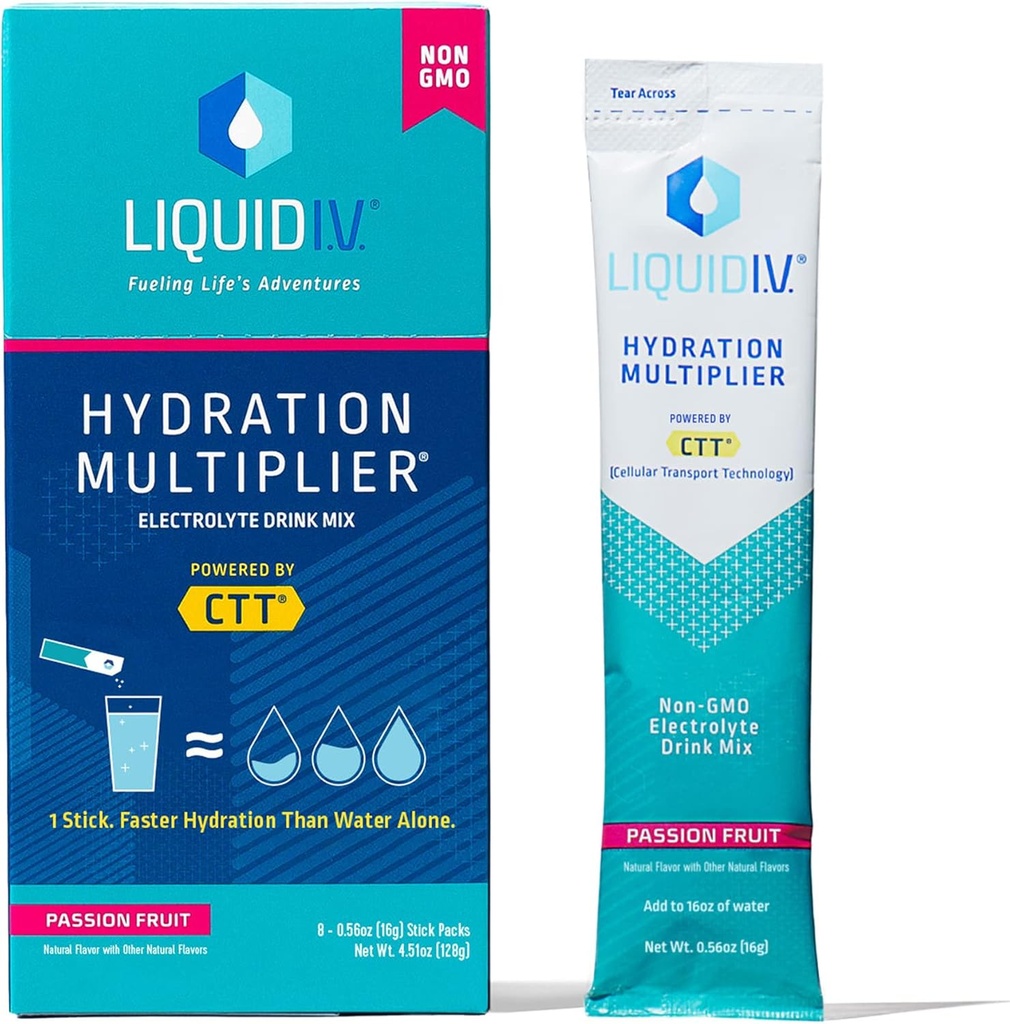 Tekutá I.V. Hydratácia Multiplikačný nápoj Mix - vášeň Ovocie (8 Stick balenia)