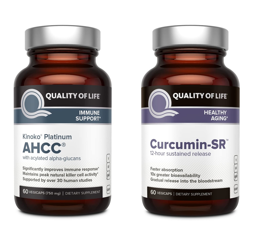 Kvalita života Kinoko Platinum AHCC Mushrom Extract and Microactive Curcumin SR - Immune Bundle