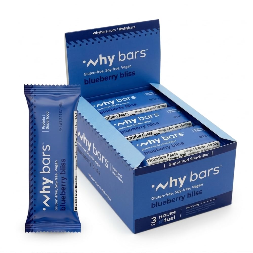 Prečo Bary, Bielkoviny Bary, Čučoriedkové Bliss, 2.04 Ounce Bars (Pack of 12 Protein Bars) - Protein Bar Superfood, Gluten Free, Non GMO, Organic, Vegan, Jednoduché zložky
