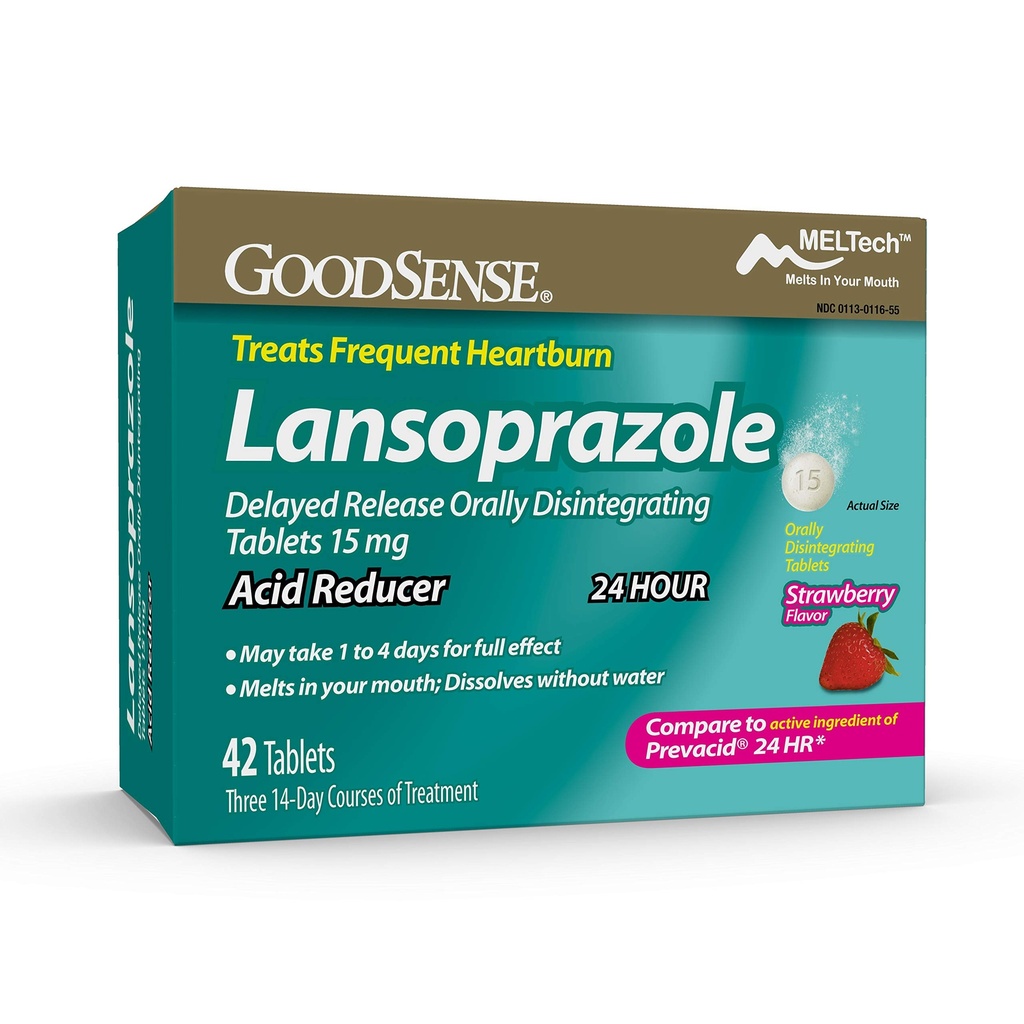 GoodSense Lansoprazol Oneskorené uvoľnenie Perorálne rozpadajúce sa tablety 15 mg, Acid Reducer, Jahodová chuť, 42 grófov (Pack of 1)