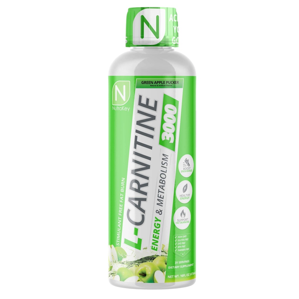 NutraKey L-karnitín 3000mg, bez cukru, bez lepku, otočiť na palivo, (Green Apple) 31 Servings