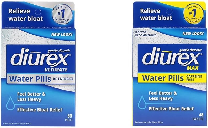 Diurex Ultimate Re-Energizing 60 Počet Max Caffeine-Free 48 Počet Maximálna sila Tabletky na vodu Bloat Relief Bundles