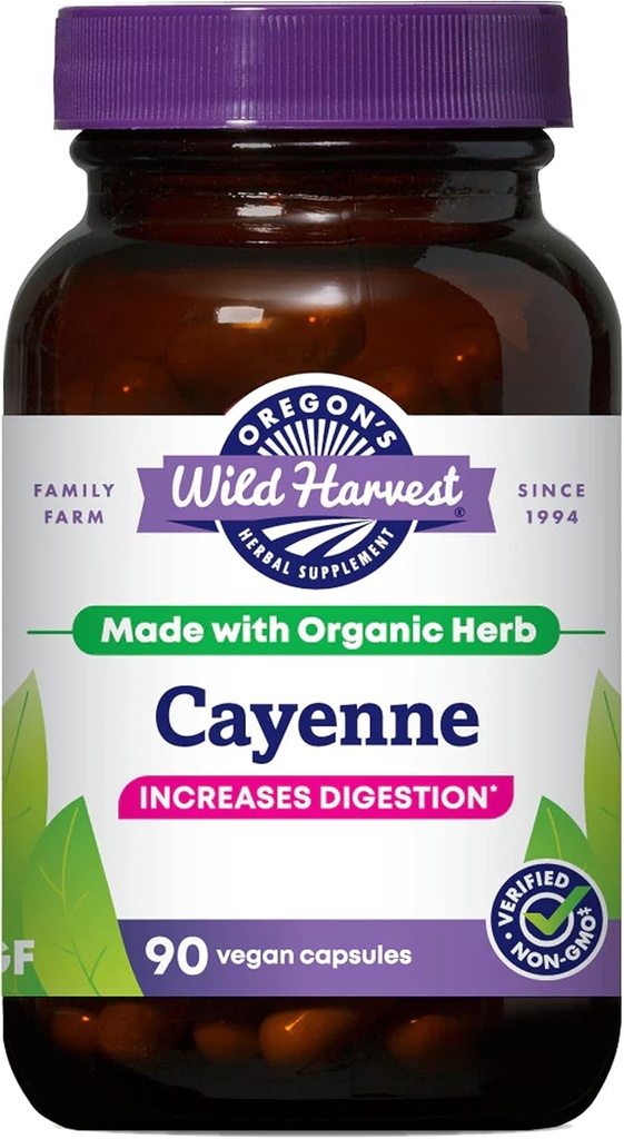 Oregon's Wild Harvest Non-GMO Cayenne Kapsule, Organické bylinné doplnky, 90 Počet