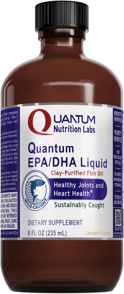Quantum Nutrition Labs EPA/DHA Liquid - Omega 3 Fish Oil Liquid, Omega 3 Liquid Fish Oil Supplement for Adults, Joint, Heart, & Brain Health Support - 8 Fl Oz fľašu