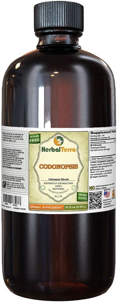 Codonopsis (Codonopsis Pilosula) Tinktúra, Organicky sušený koreňový tekutý extrakt (názov brand: bylinný terra, hrdo vyrobené v USA) 32 fl.oz (0,95 l)