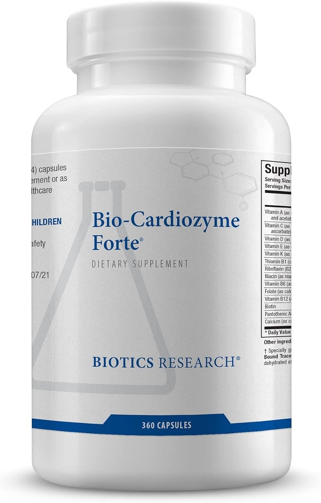 Biotics Research Bio Cardiozyme Forte Healthy Heart Multivitamín, Broad Spectrum Formulation navrhnutý na podporu kardiovaskulárneho zdravia a funkcie, Výkonný antioxidant Podpora 360 Kapsule