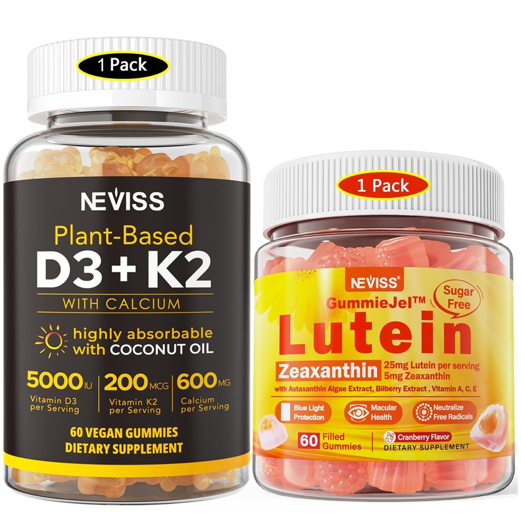 NEVISS Cukor bez luteínu Gummy 60 Počet + Vitamín D3 Gummy 60 Počet