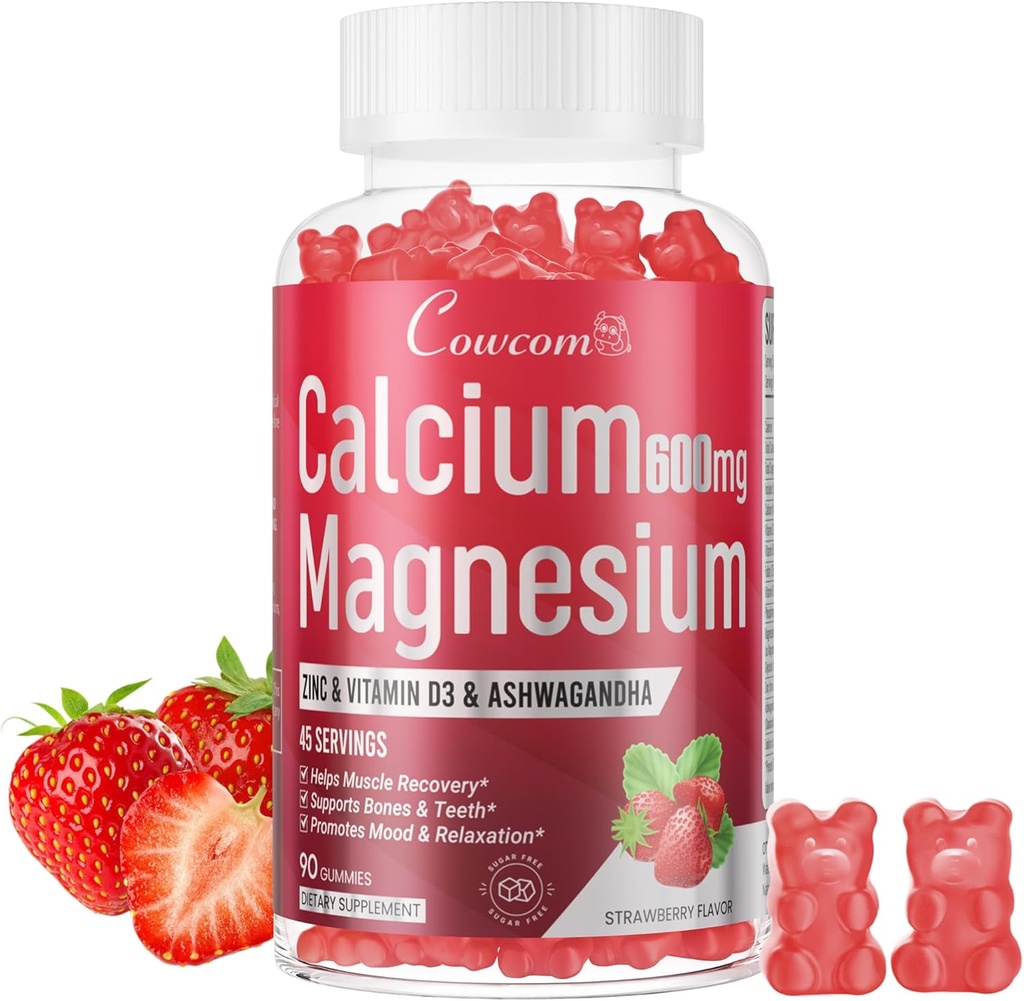 Vápnik Magnézium Zinok Gumies & Vitamín D3,B6,B12,Immune & Podpora kosti Zdravie Kalcium Magnézium Supplement for Women Men,Cugar-Free Vegánová Jahodová chuť 90 Počet