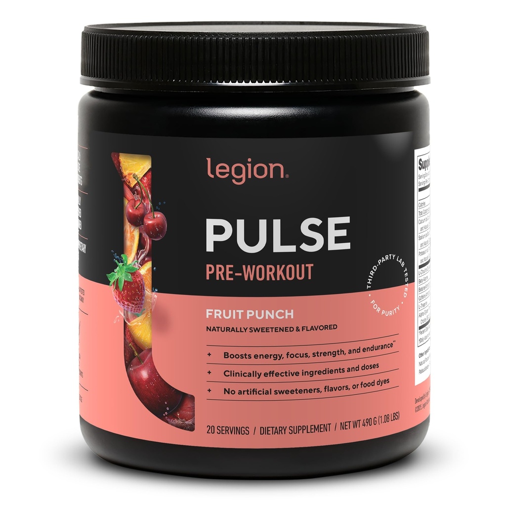 LEGION Pulse pred tréningom doplnok - Všetky prírodné oxidu dusnatého preworkout nápoj na zvýšenie energie, Kreatín bez, prirodzene sladené, Beta Alanyne, Citrulín, Alpha GPC (Ovocné Punch)