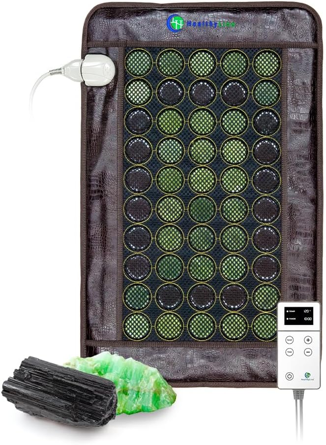 ZdravéLine Ďaleko infračervené Kúrenie Pad pre chrbát, krku, plece a svalovej bolesti Relief - Vážený elektrický mat s Jade & Tourmaline kameňov, Grounding