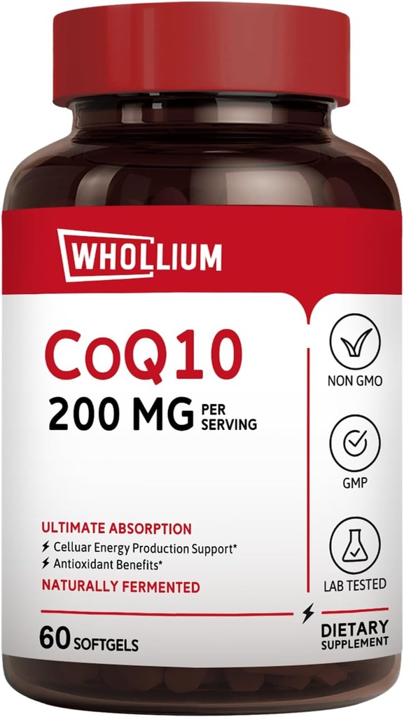 CoQ10 200mg Per Serving, Extra panenský olivový olej, Ultra Absorpcia, prirodzene fermentovaný, Koenzým Q10 Supplement, Výroba energie, zdravé srdce, Anti-Aging, 60 Softgels