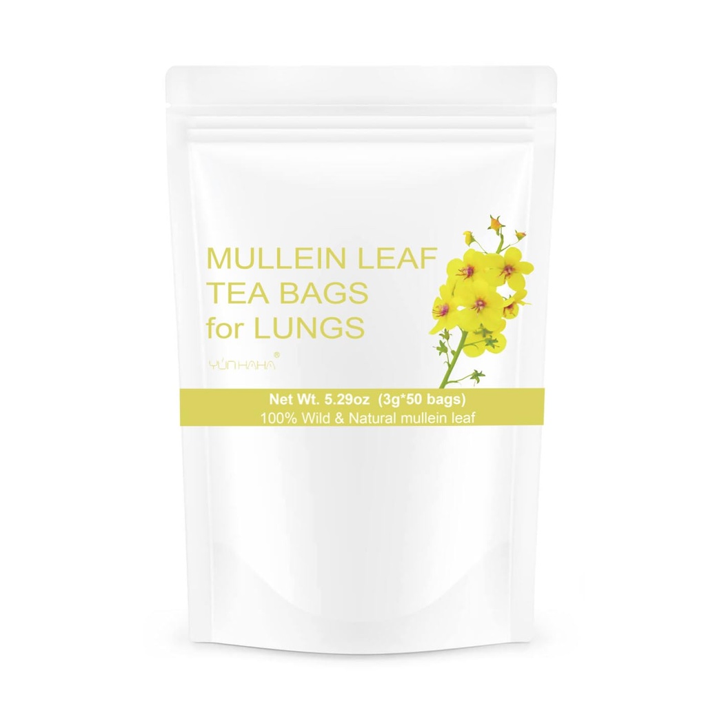 50 Vrecúšok Mullein Leaf Tea Bags for Lungs Cleans Detox, Natural Sušená bylinné Mullen Mullin Leaf Tea Lung Zdravie pre dýchanie Jednoduché, bez kofeínu, Immune Support