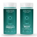 Iwi Omega-3 & Brain Omega-3 Bundle, 30 Servings, Vegan Plant-Based Algae Omega 3 s EPA + DHA, Krill & Fish Oil Alternative, žiadna rybia pachuť