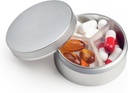 Malá tabletka Prípad 3 Compartments, Metal Round Prenosné pilulky Box, Nepremokavé cestovné pilulky Organizátor, vrecková Purse Medicine Vitamín Holder EDC kontajner (strieborná)