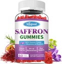 Šafran Gummy - Sugar Free Saffron Supplement for Men Ženy Mood Suplement with Saffron Extract, Musion Flower, Horčík a vitamíny pre relaxáciu, Focus, Malinová chuť, 60 Počet