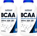 Nutricost BCAA 1000 mg, 500 kapsúl (250 Serv), 2:1:1 Aminokyseliny s rozvetveným reťazcom (500 mg L-leucínu, 250 mg L-soleucínu a L-Valínu) (2 fľaše)