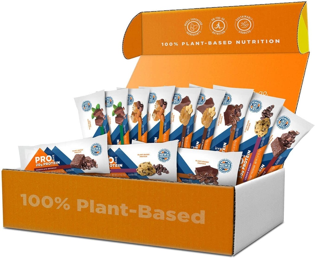 PROBAR - PROTEIN Bar, Variety Pack, Non-GMO, Gluten-Free, Zdravé, Plant-Based, Celo-Potravinové zložky, Prírodná energia (12 Počet) - Chute May Vary