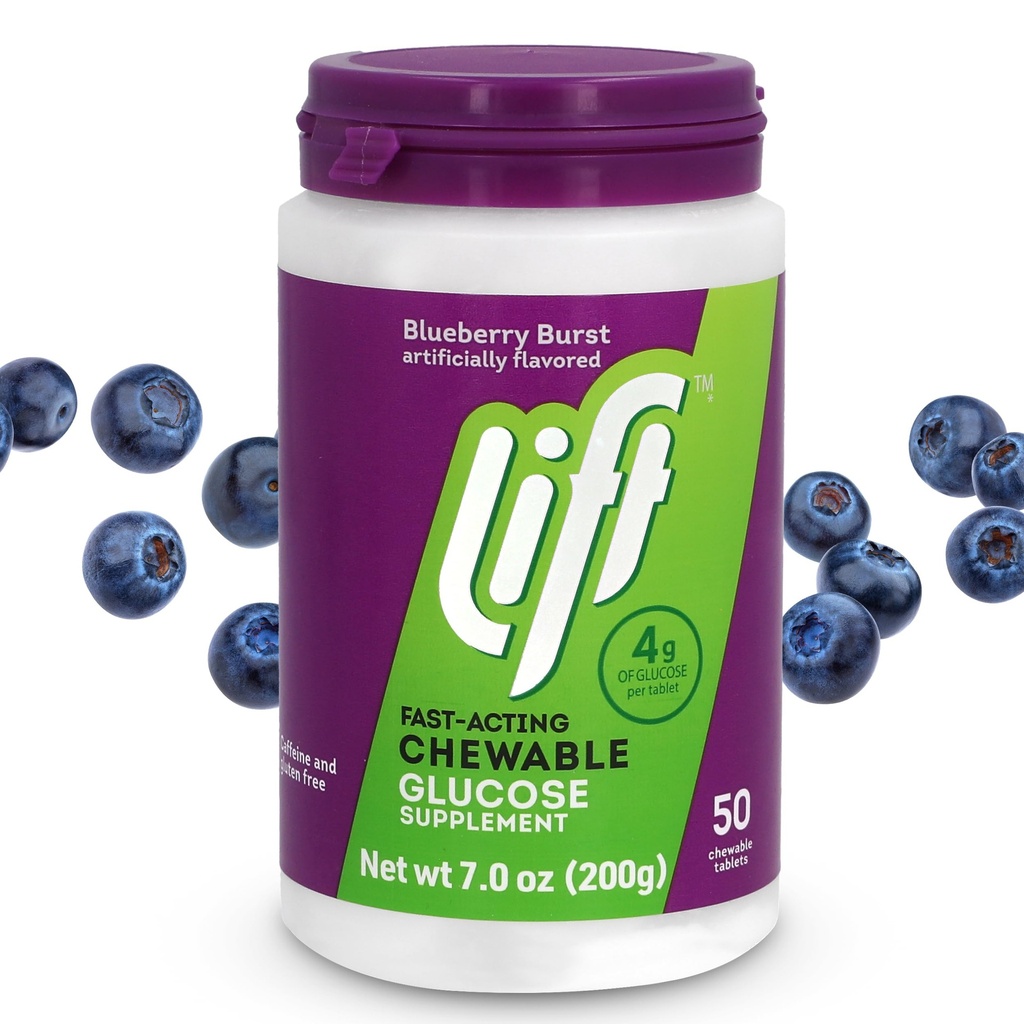 Glukóza výťahu Rýchla glukóza Žuvacie energetické tablety, čučoriedka, 50 ct Jar (Pack of 1)