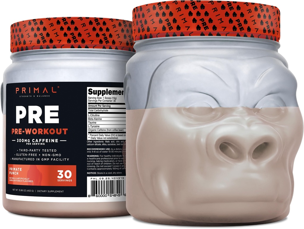 Primal Pre-Workout Primate Punch (30 Servings) (Tropical Ochutené) - bezlepok a bez GMO