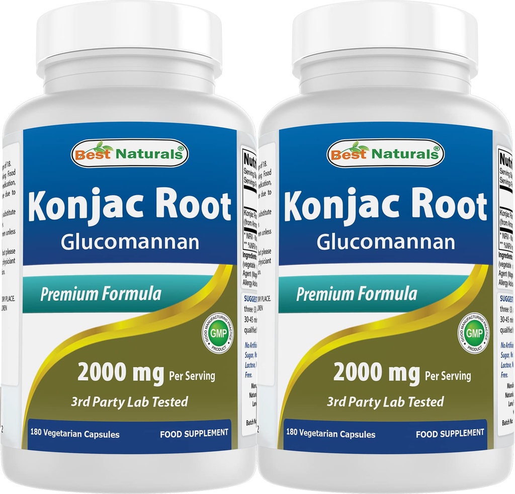 Najlepšie Naturals 2 Balenie Konjak Glucomannan Root 2000 mg per Serving - 180 Vegetariánske kapsule