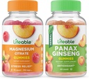 Lifeable Magnesium 85mg + Panax Ginseng, Gummies Bundle - Great Tasting, Vitamin Supplement, Gluten Free, GMO Free, Chewable Gummy