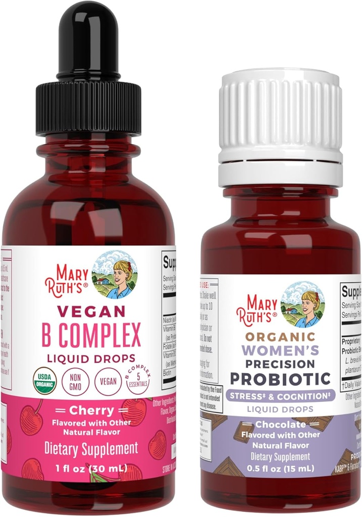 MaryRuth Organics Stres & Cognition Probiotic (Chocolate) for Women & B Complex Drops 