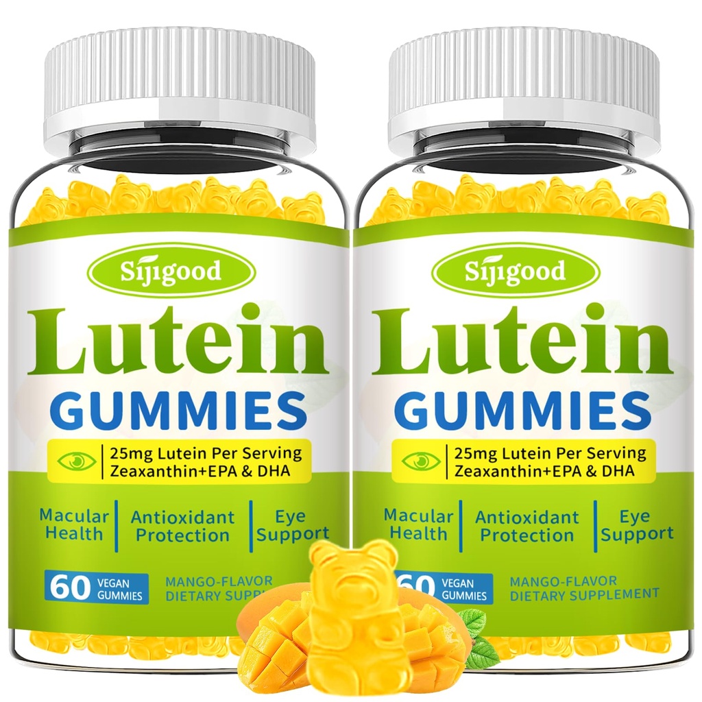Luteín a zeaxantín doplnky Gumičky s astaxantínom a čučoriedkovým extraktom - očné vitamíny s Omega-3, vitamíny A, C, E, D3 a zinok pre videnie zdravie - bez cukru, Mango Flavor, 120 Počet