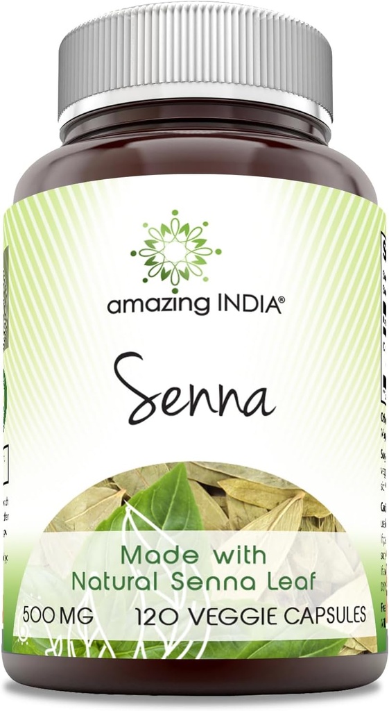 Amazing India Senna (Made with Natural Senna) 500 Mg per Serving 120 Veggie Capsules Supplement 